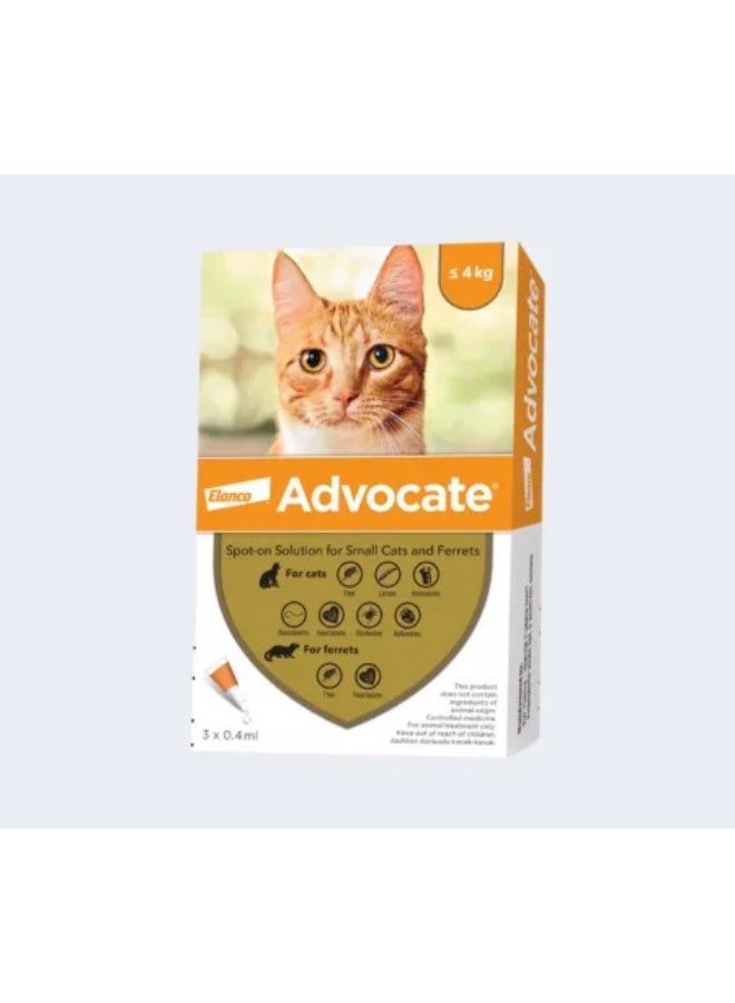 Advocate Spot-On, Parasitic Control for Small Cats up to 4 kg 3 Monthly Doses From Varmacy - Image 1